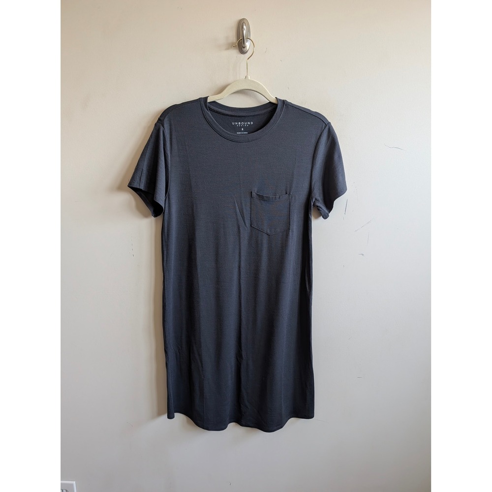 Unbound Merino Wool Short Sleeve Pocket T-Shirt Dress Charcoal Gray UM2025-706 S